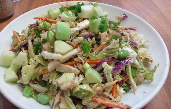 A big salad: Lettuce, cucumber and grated fucking carrots.