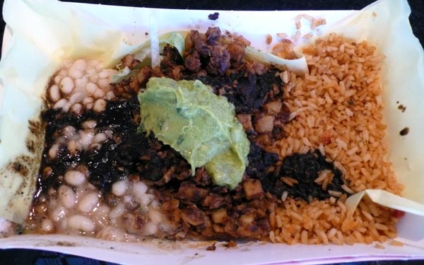 choice of filling, choice of salsa, lettuce, spanish rice, white beans and onion & cilantro topped with a dollop of guacamole. $5.95