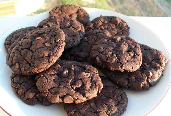 veganomicon's chocolate-chocolate chip-walnut cookies using nutty steph's vermont granola and magic chunks