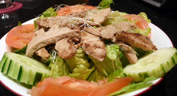 grilled soy chicken salad: with garlic, cilantro and liquid aminos. $5.99