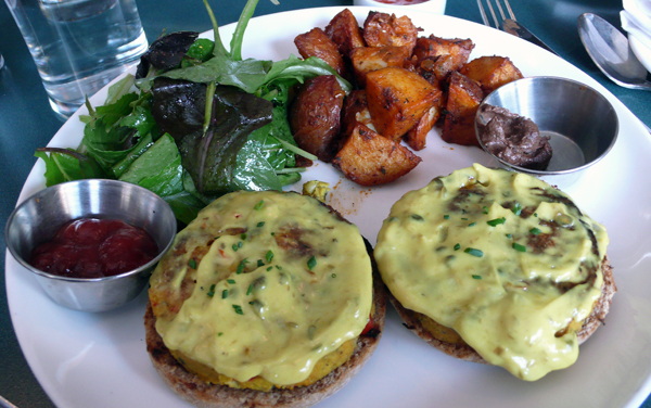frittata alla fiorentina: tofu frittata with a creamy mushroom hollandaise on a bed of spinach with home fries. $9.75