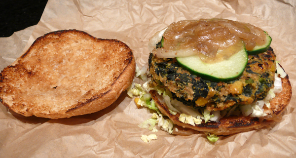 the classic o!veggie: a homemade patty with spinach and corn. $7.99
