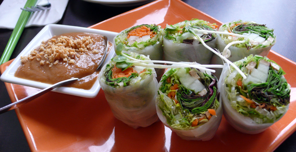 summer rolls: baked tofu and fresh vegetables wrapped in clear wrappers, served with vietnamese dip. $8