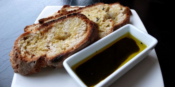 bread & oil: fresh bus baked bread accompanied with extra virgin olive oil & balsamic vinegar. £2.5