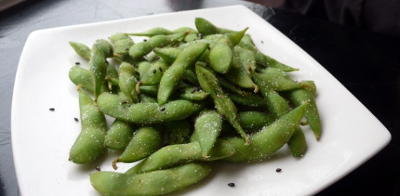 edamame: blanched in the shell, lightly sprinkled with coarse sea salt. £3