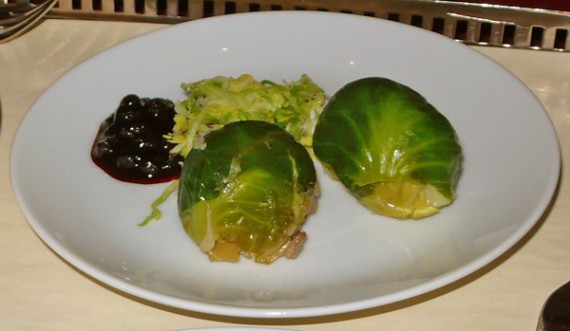 stuffed brussels sprouts. onion, shitake, huckleberry. $8