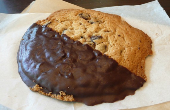chocolate dipped chocolate chip cookie. $3.50