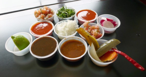 fresh vegetables and awesome sauces from taco spot's salsa bar.