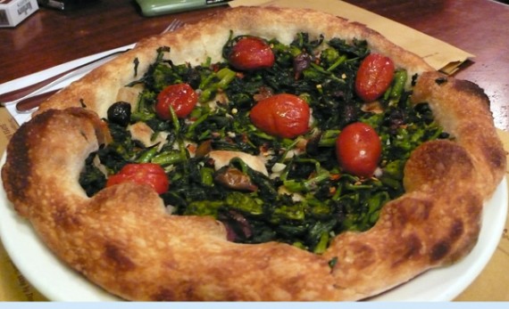 rapini, cherry tomatoes, olives & chiles $14 (no anchovies or cheese!)
