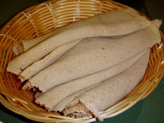 Injera bread for scooping up vegetables