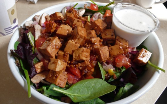 make your own healthy salad with tomatoes, mushroms, onions and added tofu. $9.50