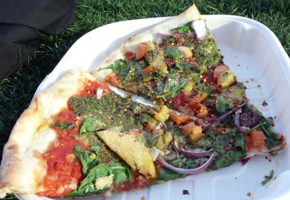 vegan pesto pizza at coachella. $6/slice