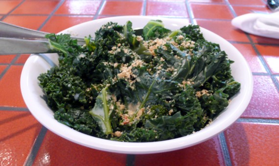 get yo greens: steamed organic leafy greens with your choice of balsamic vinaigrette or lemon and gomasio. $5.50