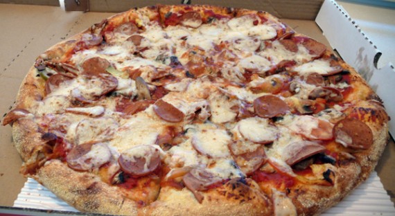 tomato joe's pizza on micro-brew crust with vegan mozzarella, vegan pepperoni, mushrooms, tomatoes and fresh garlic. $23.39