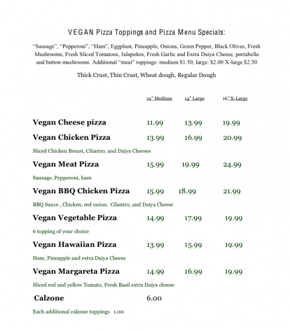 cruzer pizza's vegan menu (click to enlarge_
