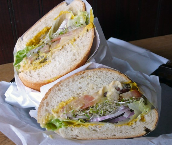 vegan chicken sandwich, no mayo plus hummus. $5.84