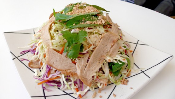aulac special salad: shredded cabbage with soy chicken tossed with mint and special sauce. $6.95