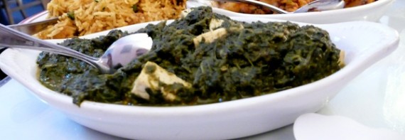 saag tofu: spinach and tofu cooked in onions and tomatoes. $10.50