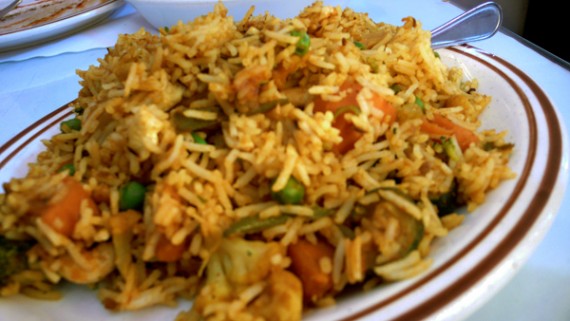 vegetable biryani: basmati rice with mixed vegetables. $6.50