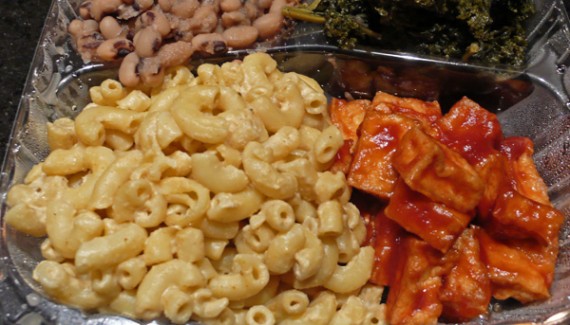 a taste of life vegan soul food combo. with some of the best mac and cheese i've EVER tasted.