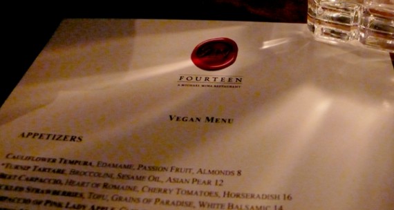 vegan menu at xiv