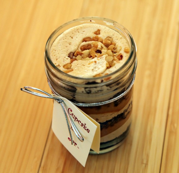 vegan peanut butter cupcake in a jar