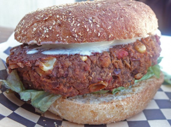 vegan burger at cafe flourish