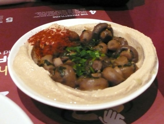 hummus topped with mushrooms