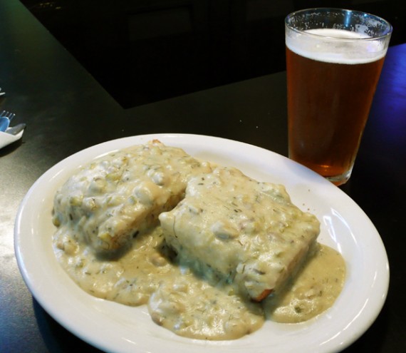 homemade biscuits and gravy: huge serving of home-style biscuits smothered in thick mushroom & veggie sausage gravy. $4.00