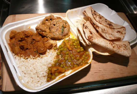 vegetarian combination: 3 dishes, rice and 2 rotis. $7.99