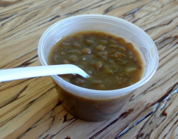 vegan lentil soup at shoop's in west hollywood