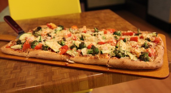 pizza special: soy-free vegan cheese, broccoli, zucchini and tomatoes. $16