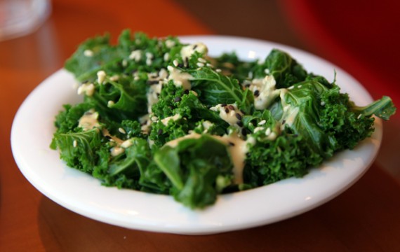 steamin' kale: tender kale with a ginger-miso dressing and roasted sesame seeds.